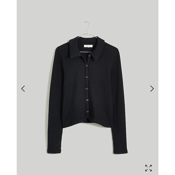 NWT Madewell Curved-Hem Polo Cardigan Black Tee Size XS - Picture 1 of 5